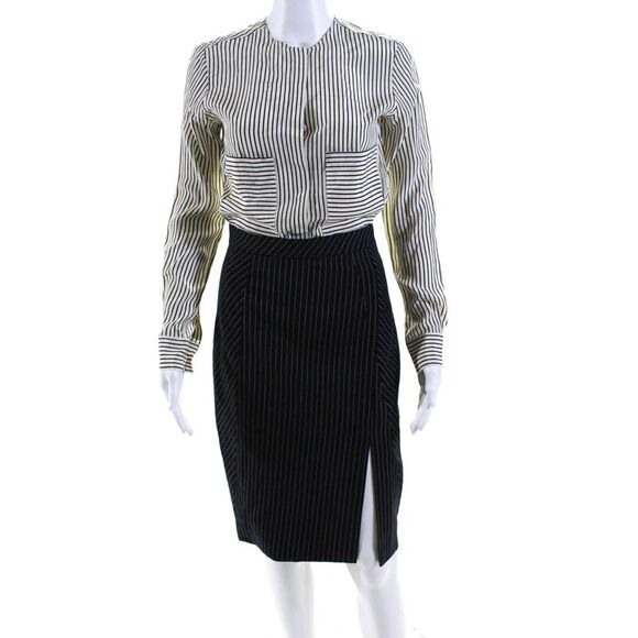 Altuzarra Womens Silk Striped Print Slit Midi Pencil Dress White Black Size 34 - Picture 1 of 7